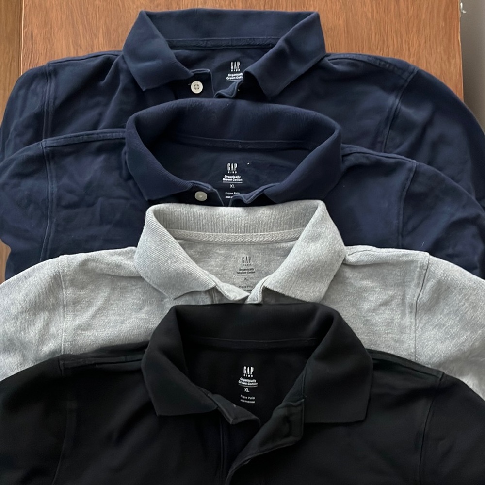4 Gap Kids organically grown cotton pique polo shirts